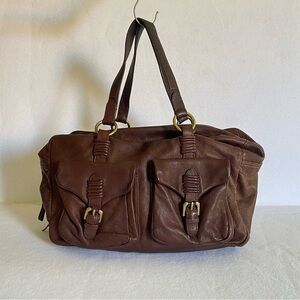 Tarnish Brown Leather Double-Pocket Tote